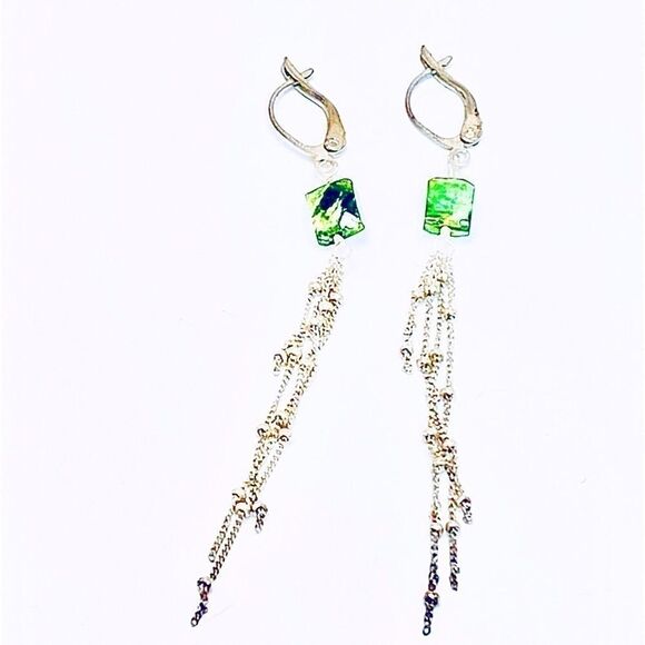 Green Onyx Gem & Sterling Silver Earrings - Picture 3 of 3